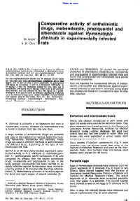 I Comparative Activity of Anthelmintic