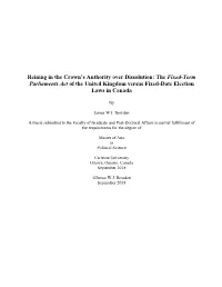 Reining in the Crown's Authority on Dissolution: the Fixed-Term