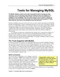 Tools for Managing Mysql 1