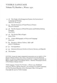 VISIBLE LANGUAGE Volume VI, Number I , Winter 1972