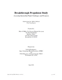 Breakthrough Propulsion Study Assessing Interstellar Flight Challenges and Prospects