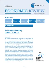 ECONOMIC REVIEW Second Quarter April - June 2020 in This Issue