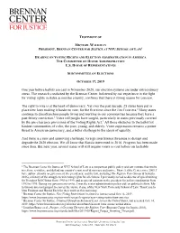 OCTOBER 17, 2019 One Year Before Ballots Are Cast in November 2020