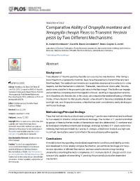 Comparative Ability of Oropsylla Montana and Xenopsylla Cheopis Fleas to Transmit Yersinia Pestis by Two Different Mechanisms