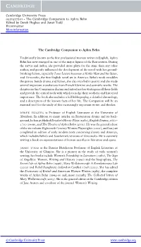 The Cambridge Companion to Aphra Behn Edited by Derek Hughes and Janet Todd Frontmatter More Information