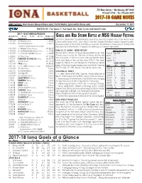 2017-18 Game Notes