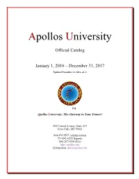 Apollos University Catalog Each Veteran Or Eligible Person Will Be Required to Provide Apollos with a Signed Copy of the Following Verification Document