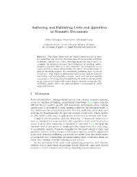Authoring and Publishing of Units and Quantities in Semantic Documents