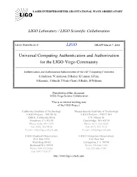 LIGO Universal Computing Authentication and Authorization For