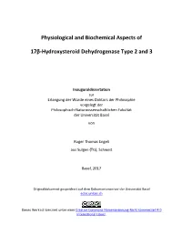 Physiological and Biochemical Aspects of 17Β-Hydroxysteroid Dehydrogenase Type 2 and 3