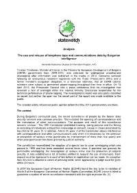 Analysis the Use and Misuse of Telephone Taps and Communications Data by Bulgarian Intelligence