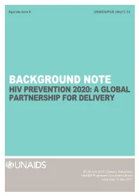 Background Note Hiv Prevention 2020: a Global