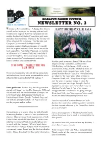 NEWSLETTER NO. 2 Welcome to Newsletter No.2 - a Happy New Year to HAPPY BIRTHDAY CLLR