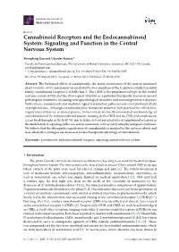 Cannabinoid Receptors and the Endocannabinoid System: Signaling and Function in the Central Nervous System