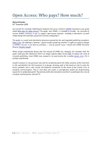 Open Access: Who Pays? How Much?