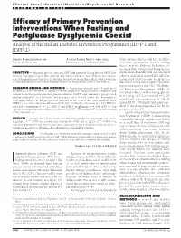 Efficacy of Primary Prevention Interventions When Fasting And