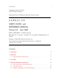 GAMESS-UK USER's GUIDE and REFERENCE MANUAL Version 8.0