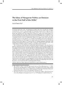 The Ideas of Hungarian Politics on Revision in the First Half of the 1920S1