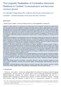 The Linguistic Realization of Contrastive Discourse Relations in Context: Contextualization and Discourse Common Ground