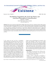 The Modern Tripartition, the Axial Age Thesis, and East-West Philosophical Communication Rajesh C