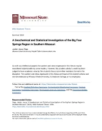 A Geochemical and Statistical Investigation of the Big Four Springs Region in Southern Missouri