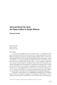 Second Novel No End: an Open Letter to Ralph Ellison