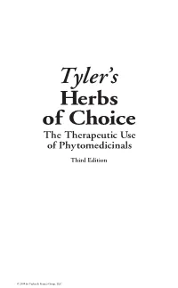 Tyler's Herbs of Choice: the Therapeutic Use of Phytomedicinals Category