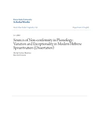 Variation and Exceptionality in Modern Hebrew Spirantization (Dissertation) Michal Temkin Martinez Boise State University SOURCES of NON-CONFORMITY in PHONOLOGY
