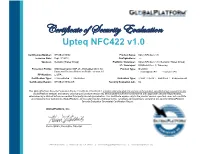 Certificate of Security Evaluation Upteq NFC422 V1.0