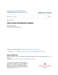 Class Actions and Duplicative Litigation