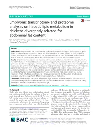 Embryonic Transcriptome and Proteome Analyses on Hepatic Lipid