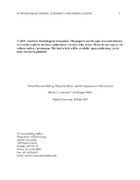 Running Head: Moral Judgment and Moral Injury 1