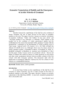 Semantic Connotation of Hadith and the Emergence of Arabic Schools of Grammar