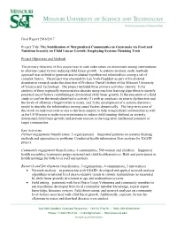 Final Report 2016/2017 Project Title: the Stabilization of Marginalized