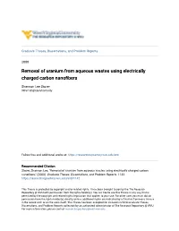 Removal of Uranium from Aqueous Wastes Using Electrically Charged Carbon Nanofibers