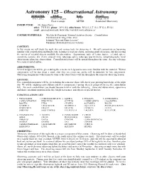 Astronomy 125 Syllabus