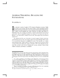 Austrian Theorizing: Recalling the Foundations