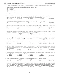 2020 James S. Rickards Fall Invitational Geometry Individual for All Questions, Answer Choice (E) NOTA Means That None of the Given Answers Is Correct