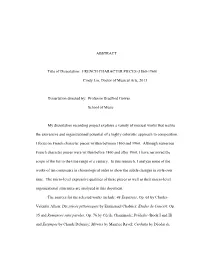 ABSTRACT Title of Dissertation: FRENCH CHARACTER PIECES