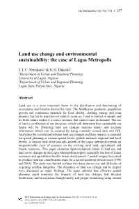 Land Use Change and Environmental Sustainability: the Case of Lagos Metropolis