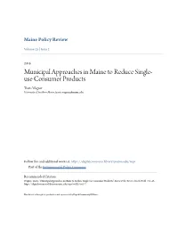 Municipal Approaches in Maine to Reduce Single-Use Consumer Products