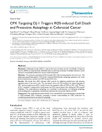 Theranostics CPX Targeting DJ-1 Triggers ROS-Induced Cell Death and Protective Autophagy in Colorectal Cancer