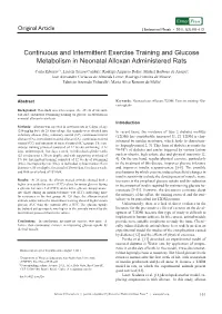 Continuous and Intermittent Exercise Training and Glucose Metabolism in Neonatal Alloxan Administered Rats