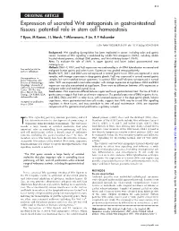 Expression of Secreted Wnt Antagonists in Gastrointestinal Tissues