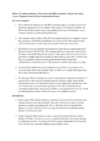 House of Commons Business, Innovation and Skills Committee: Inquiry Into Open Access: Response from the Royal Astronomical Society