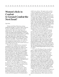 Women's Role in Combat: Is Ground Combat the Next Front?