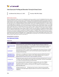 Gene Expression Profiling and Biomarker Testing for Breast Cancer