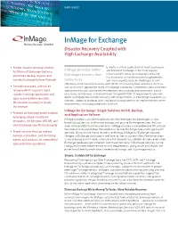 Inmage for Exchange Disaster Recovery Coupled with High Exchange Availability