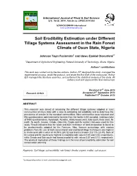 Soil Erodibility Estimation Under Different Tillage Systems Assessment in the Rain Forest Climate of Osun State, Nigeria