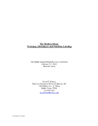 The Modern Menu: Warnings, Disclaimers and Nutrition Labeling